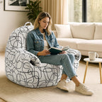 Peace nest Bean Bag Chair with Memory Foam Filled Ultra Soft Jacquard Pattern Cover for Adults Comfy Fur Bean Bag Chairs with Armrests for Bedroom Living Room Office Dorm Reading Lines