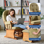 Glider Rocking Chair Nursery with Ottoman Smooth Rocking Motion, Easy to Assemble, Solid Hardwood Base Indoor Adult(Yellowish-Green)