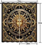 AILONEN Black Gold Sun Curtains W38 x L54 Inch Vintage Celestial Tarot Drapes Light Filtering Microfiber Window Treatments for Bedroom Living Room Mystical Boho Mandala 2 Pieces Coverings
