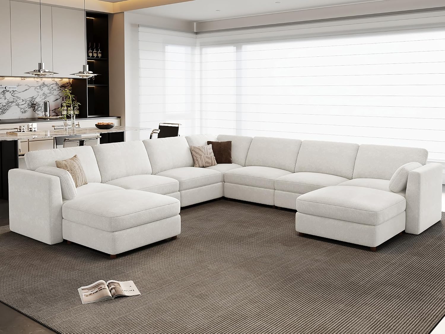 Oversized Modular Sectional Sofa, U Shaped Wide Deep Seat Cloud Couch, Large 9 Seater Modern Chenille Couches for Living Room, No Tool Assembly, Beige