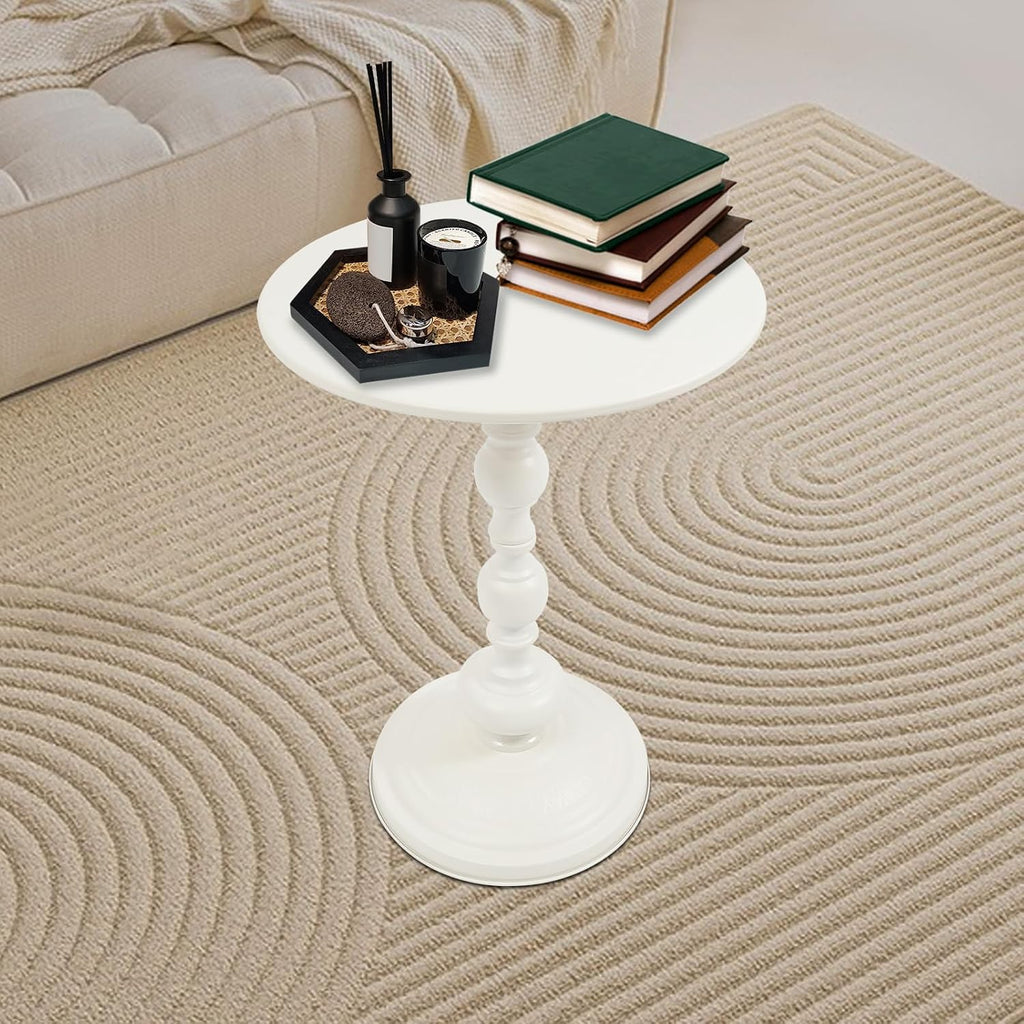 End Table, Vintage Metal Side Table, 15.7 x 20.5 Inch Sofa Round Side Table Nightstand Decorative Small Accent Pedestal Table for Living Rooms, Bedroom, Bars, Office, Corners (White)