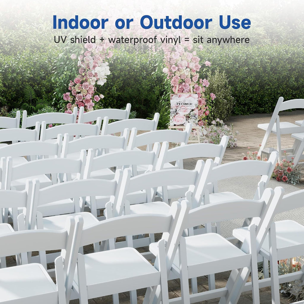 White Resin Folding Chairs - Stackable Chairs with Padded Seats, 800LB Weight Capacity Comfortable Chair - Indoor/Outdoor Folding Chairs for Events - Lightweight Foldable Chairs (10 Pack)