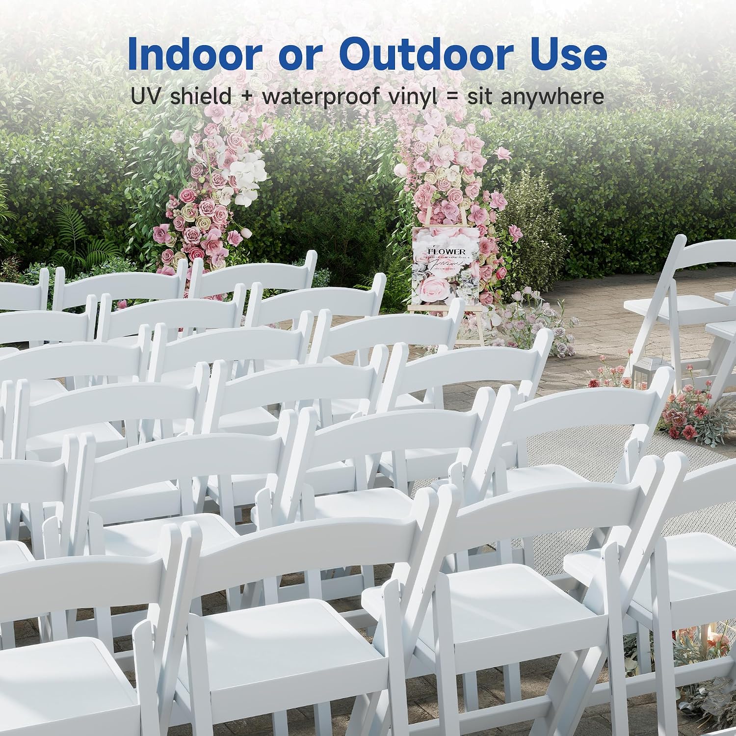 White Resin Folding Chairs - Stackable Chairs with Padded Seats, 800LB Weight Capacity Comfortable Chair - Indoor/Outdoor Folding Chairs for Events - Lightweight Foldable Chairs (10 Pack)