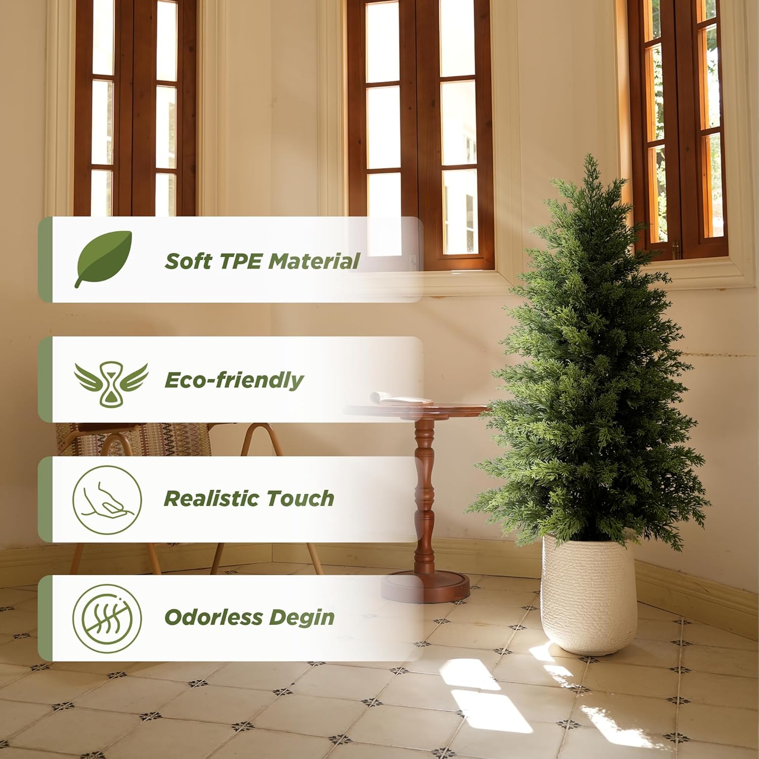 Mavis's Diary 3ft Artificial Cedar Topiary Tree, Set of 2 Realistic Faux Evergreen Shrub Plant in Planter, Indoor Outdoor Fake Cedar Tree for Front Porch, Entryway, Office & Home Decor