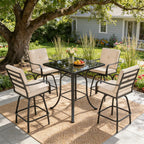 Patio Swivel Bar Stools, Outdoor Bar Height Swivel Chairs Set of 2 with Cushion & All Weather Steel Frame for Backyard, Lawn, Poolside and Balcony, Beige
