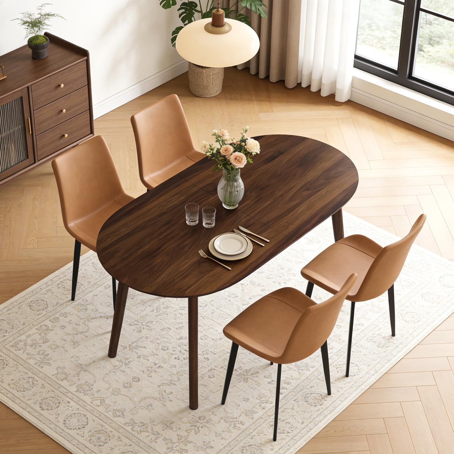 63" Oval Dining Room Table for 4-6, Modern Wooden Dining Table with Solid Wood Legs, Kitchen Table for Dining Room Office, Walnut