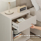LubanNese Fluted Nightstand with Drawer, Modern Night Stand, Bed Side Table with Storage, End Table Large Wide Bedside Stand, Mid Century Night Stands for Bedroom Living Room, Oatmeal Ash