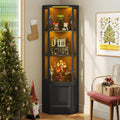 Verano Garden Corner Display Cabinet with Glass Doors, 65" Curio Cabinet w/Multi-Color LED Lights, 4-Tier Lighted Storage Display Case for Collectibles, Showcase Cabinet for Living/Game Room (Black)