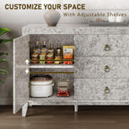 LUXOAK 60'' High Gloss Burl Wood Buffet Sideboard, Storage Cabinet with 3 Drawers & 2 Closed Cabinets, Modern Buffet Table for Dining Room,Living Room, Grey