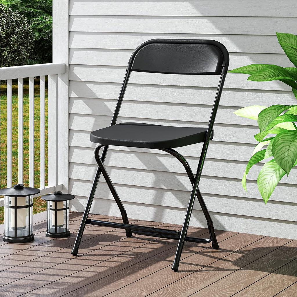 DUMOS Folding Chairs Sets of 6, 330lbs Capacity Plastic Stackable Home Office Chair, Portable Fold Up for Indoor Outdoor, Patio, Camping, Garden, Party (Black)