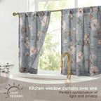 OWENIE Floral Kitchen Cafe Curtains - 36 Inch Length 2 Panels Set, Printed Light Filtering Textured Farmhouse Short Small Half Curtain Tier Drapes for Bathroom Basement, 2 Pcs Each 30W x 36L,Grey