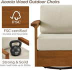 CHITA Patio Acacia 360° Swivel Chair, Outdoor Furniture with 7.7” Thickened Cushions Acacia Wood Frame, Fully Assembled