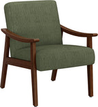Yaheetech Corduroy Accent Chair, Mid-Century Modern Armchair with Solid Wood Legs, Reading Leisure Chair with High Back for Living Room Bedroom Waiting Room Dark Green