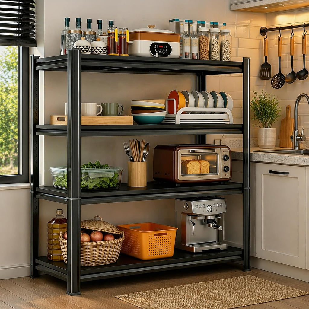 Kitchen Pantry Storage Shelves, 5-Tier Heavy Duty Metal Shelving Unit, Black Adjustable Deep Shelf Organizer for Pots, Pans, Food, and Pantry Items (5-45" W X 16" D X 71" H)