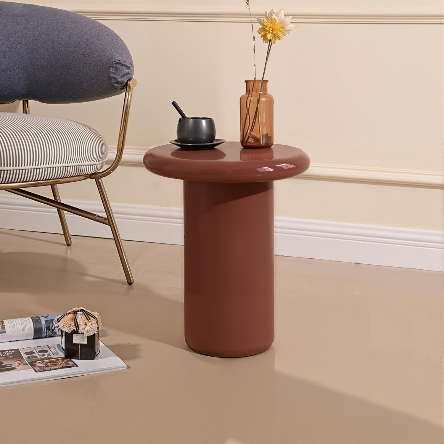 Acanva Modern End Tables with High Glossy Finish, Curved Edges, Accent Center Furniture for Living Room Home Office, Side Table, Sorrel