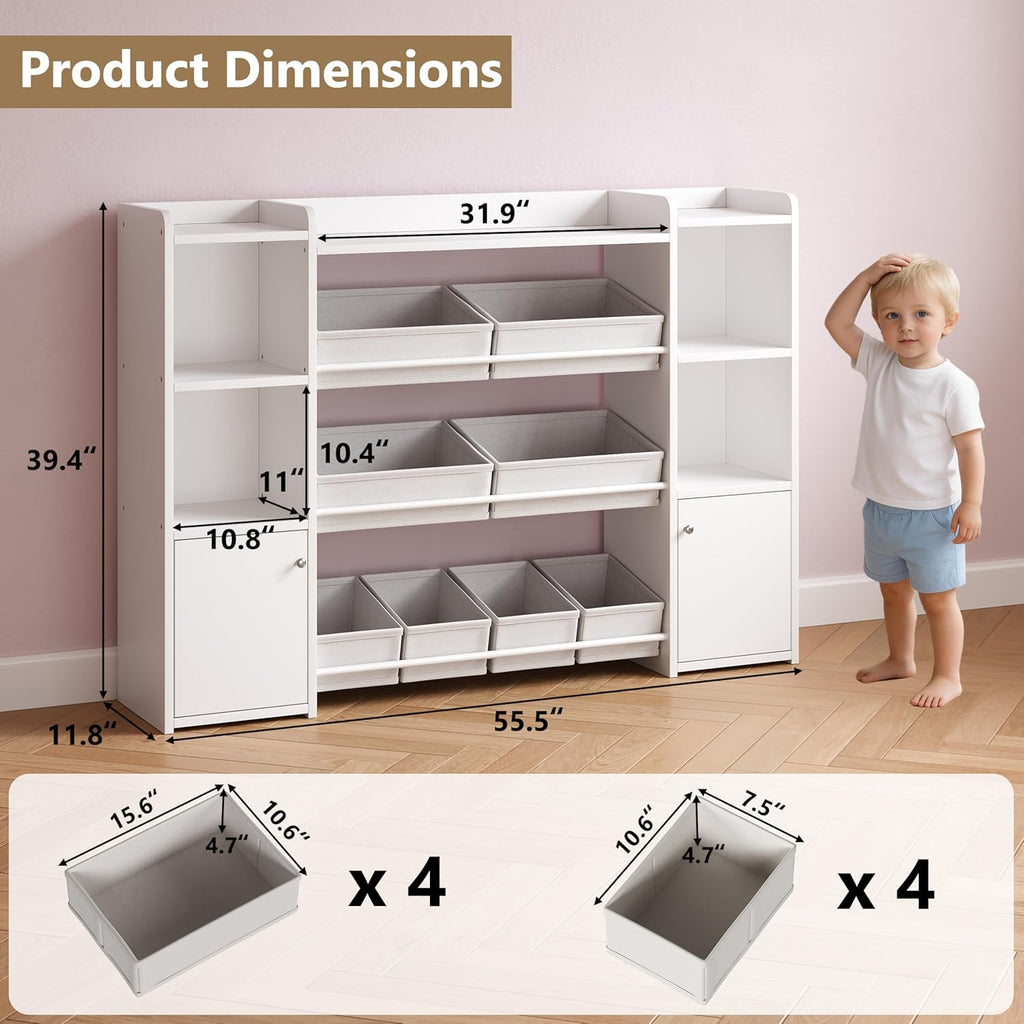 tikross Kids Toy Storage Organizer, White | Toddler Storage Cabinet with 8 Removable Storage Baskets, Multi Storage Cubbies, for Playroom, Kids Room, Living Room