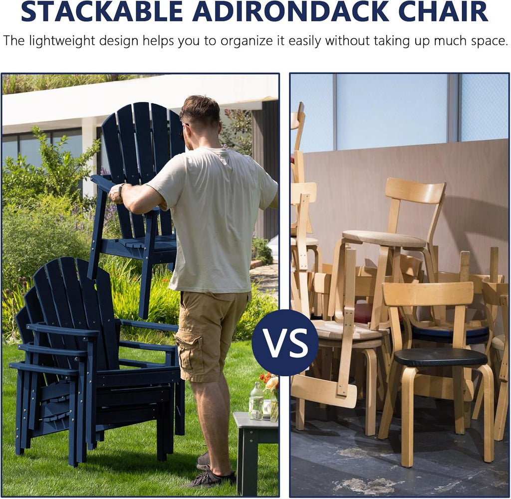 nevilywood Compact Stackable Adirondack Chairs Set of 4, 26.3" Wide HDPE Outdoor Patio Chairs - Durable, Space-Saving Design for Porch, Lawn or Garden, Navy