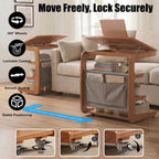 100% Solid Wood C Shaped End Table with Swivel Wheels, Lift Top Couch Table with Storage, Rolling Table that Slide Under Sofa & Bed, 15.75" D x 23.62" W x 24.8" H