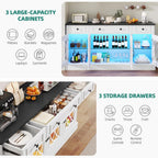 YITAHOME Sideboard Buffet Cabinet with Storage, 65" Buffet Table with 4 Glass Doors and 3 Drawers, Coffee Bar Cabinet with Adjustable Shelves for Kitchen, Living Room, White