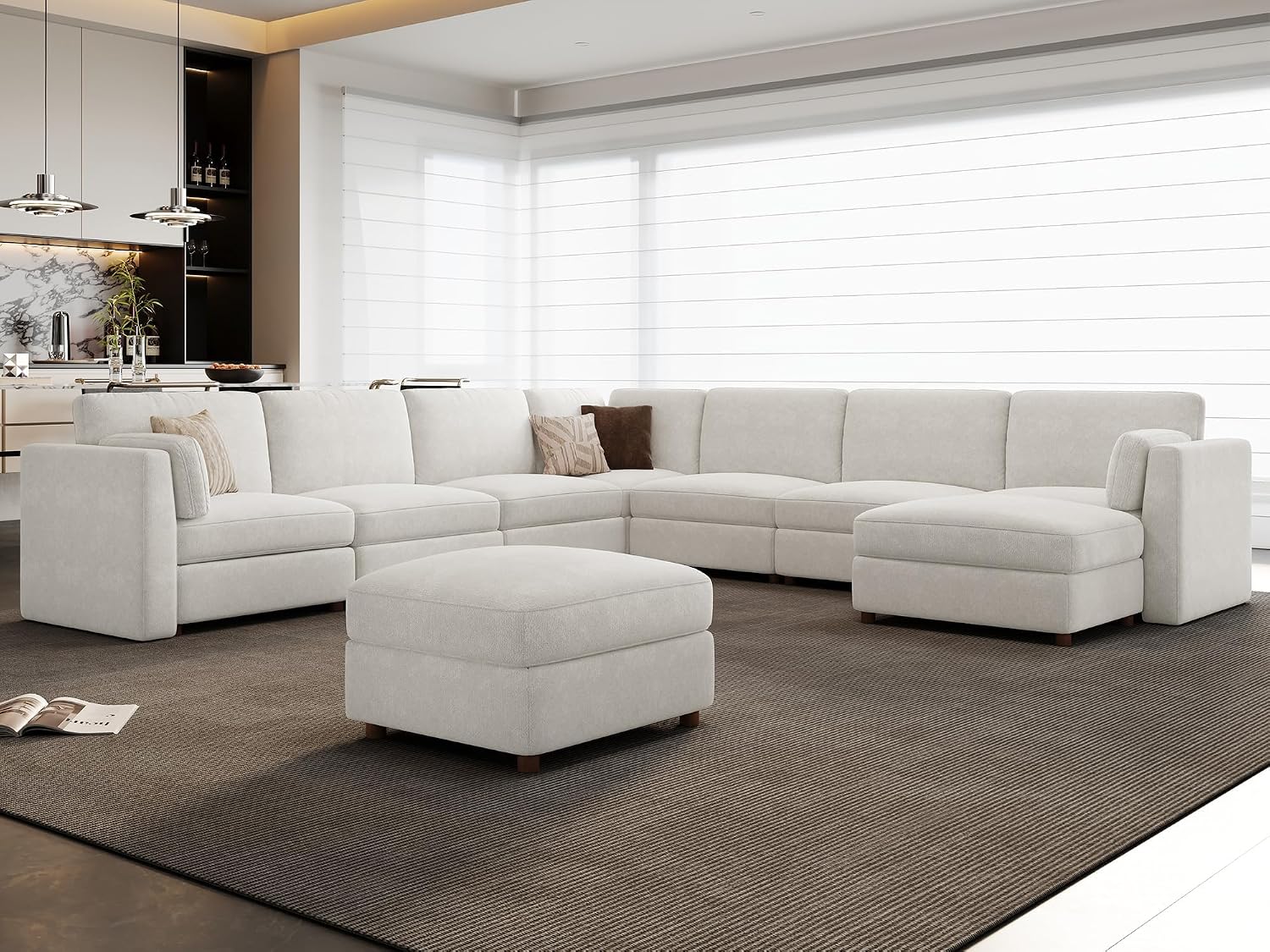 Oversized Modular Sectional Sofa, U Shaped Wide Deep Seat Cloud Couch, Large 9 Seater Modern Chenille Couches for Living Room, No Tool Assembly, Beige