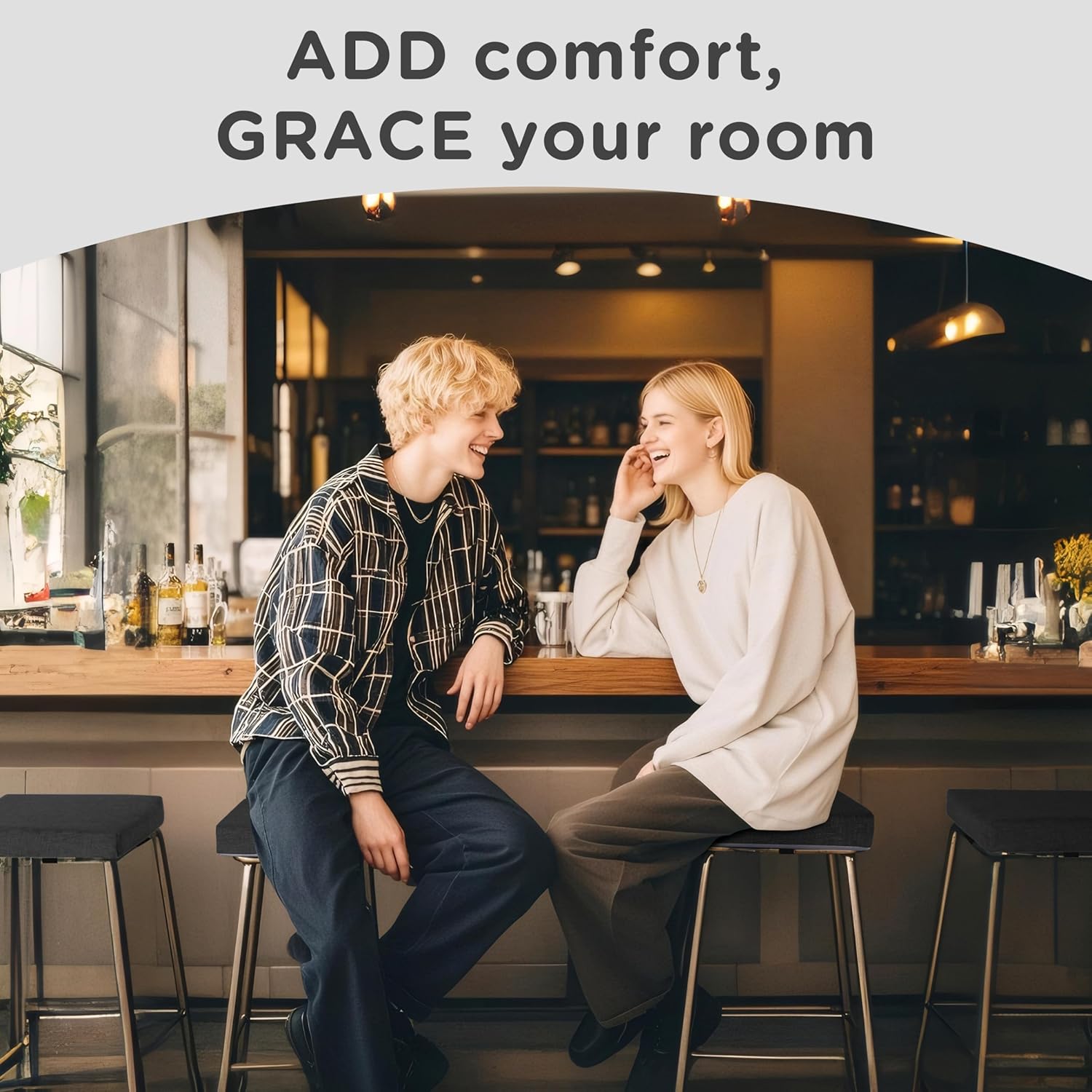AddGrace Anti-Slip Bar Stool Cushions Square Bar Stool Seat Cushions with Ties Set of 4 Small Square Chair Pads with Machine Washable Cover 12"X12"X2" (Black)
