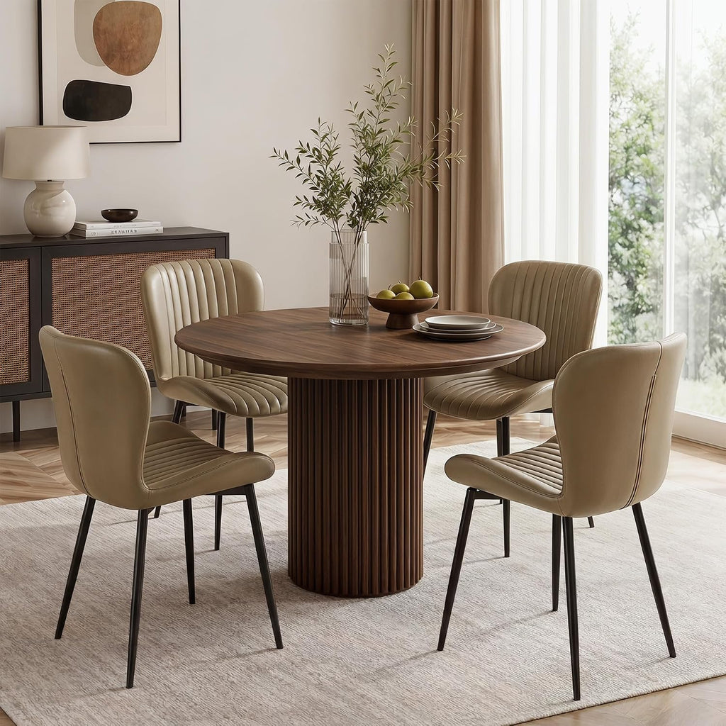Dining Chairs Set of 4, Modern Upholstered Pu Leather Kitchen Side Chairs Dining Room Chairs Comfy Backrest, Brown
