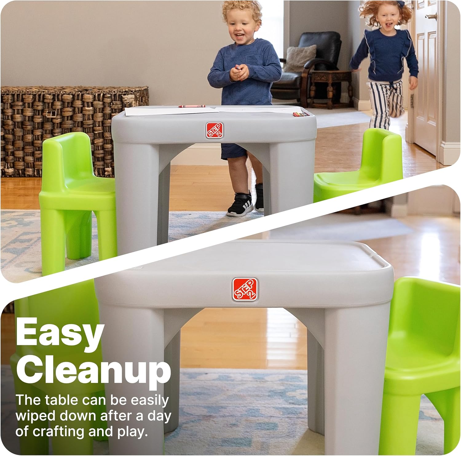 Step2 Mighty My Size Kids Table & Chair Set, Playroom Activity Table for Arts & Crafts, Made of Durable Plastic, For Toddlers 2+ Years Old, Gray & Green