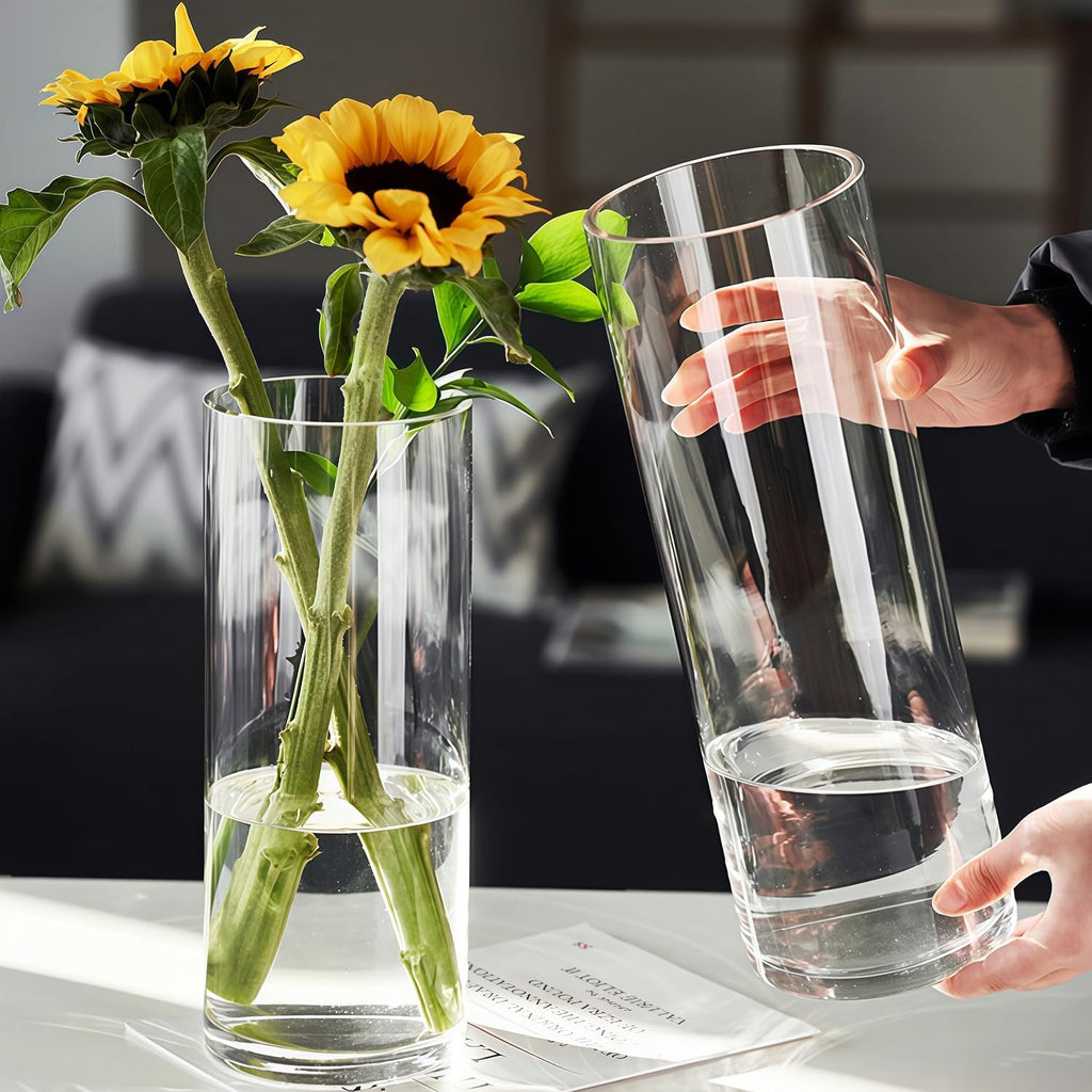 Tall Modern Clear Acrylic Cylinder Flower Vase 4x12 Inch Set of 2 | High Transparency, Unbreakable, Lightweight, Easy To Clean, for Arrangement, Home Decor, Wedding Centerpiece