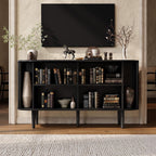 ONBRILL 55" Buffet Sideboard Cabinet with Sliding Doors, Mid-Century Modern Sideboard Buffet Cabinet with Storage & Adjustable Shelves, Accent Coffee Bar Console Table for Kitchen, Entryway, Black