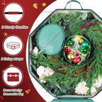 BrilliantJo Wreath Storage Hard Shell Christmas Decorations Case Bag with Interior Pockets 600D Oxford Fabric 24 Inch Xmas Container Box for Holiday Zipper and Handles Labeling Card Slot Green