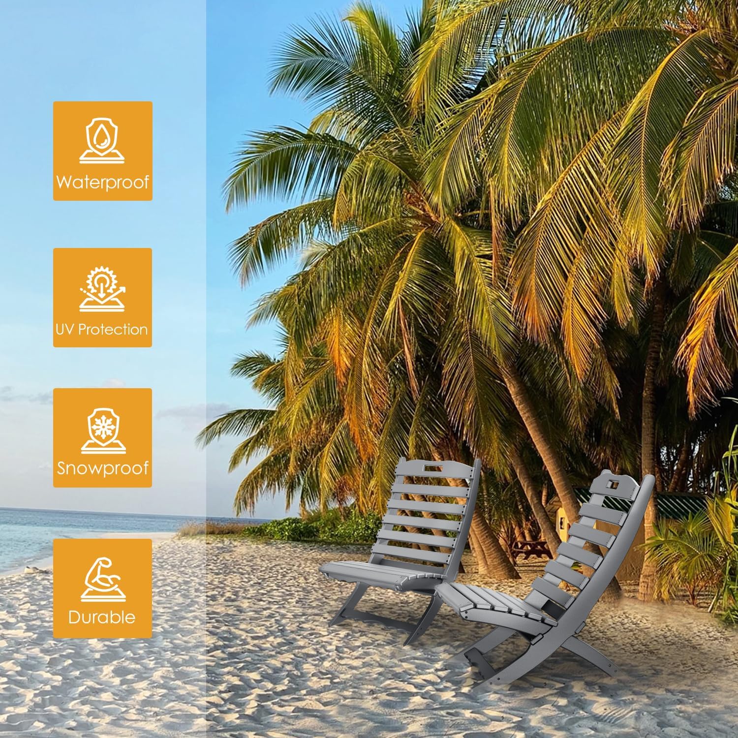 IVY&LANE Portable Xavier-Chairs Set of 2 | Folding-Adirondack-Chair | HDPE Plastic | Wave | Grey | All-Weather Resistant | for Outdoor Poolside Fire-Pit Patio Lawn Beach