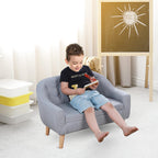 2 Seat Sofa Linen Fabric and Wooden e Sofa for and Toddlers Ages 3 7, 11" High Seat, Gray
