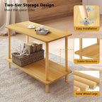 Funecy 2-Tier End Table, Sofa Side Table with Storage, Narrow Side Table, Bedside Table for Bedroom，for Living Room and Small Space (Natural)