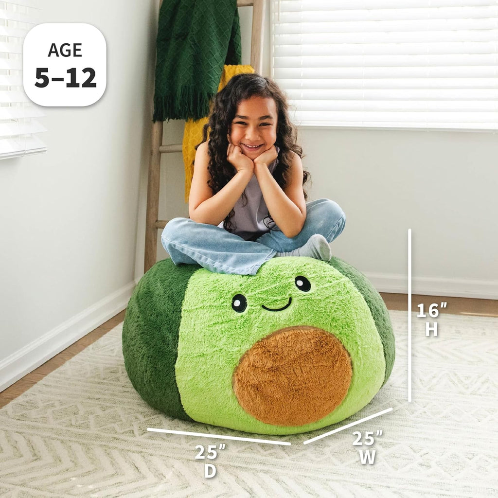 Big Joe Avocado PlushiPals Super Soft Bean Bag Chair for Kids, Ultra-Soft Plush Polyester Blend, 2.5 feet Refillable