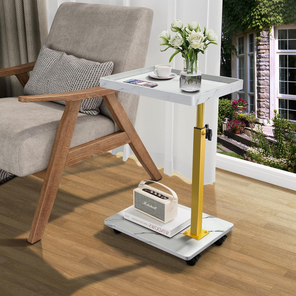 XNSDXV C Table End Table Adjustable Height, 360°Swivel TV Tray Table for Small Spaces, Couch Tables that Slide Under, C Shaped Side Tables Living Room and Bedroom for Sofa, Bed,Chair, Snack