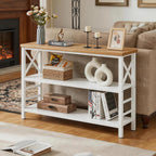 HOMBAZAAR Sofa Table,Industrial Console Table with Storage,Entryway Table with Engineered Wood and Metal,Rustic 3 Tier Shelf for Living Room,Hallway,White and Brown,47 Inch