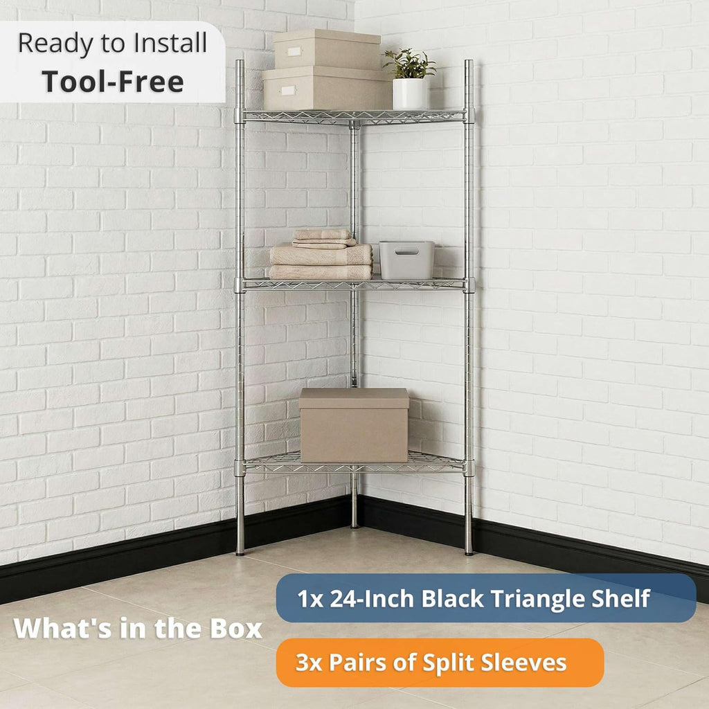 24" x 24" x 33.5" NSF Triangle Wire Corner Add-On Shelf, Replacement Shelf for Shelving Unit Rack