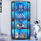 BROTTAR Corner Display Cabinet with Glass Doors, 65" Lighted Curio Cabinet with 3 Color LED Lights for Collectibles, 4-Tier Showcase Display Case with Human Body Sensor for Toys, Books, Black