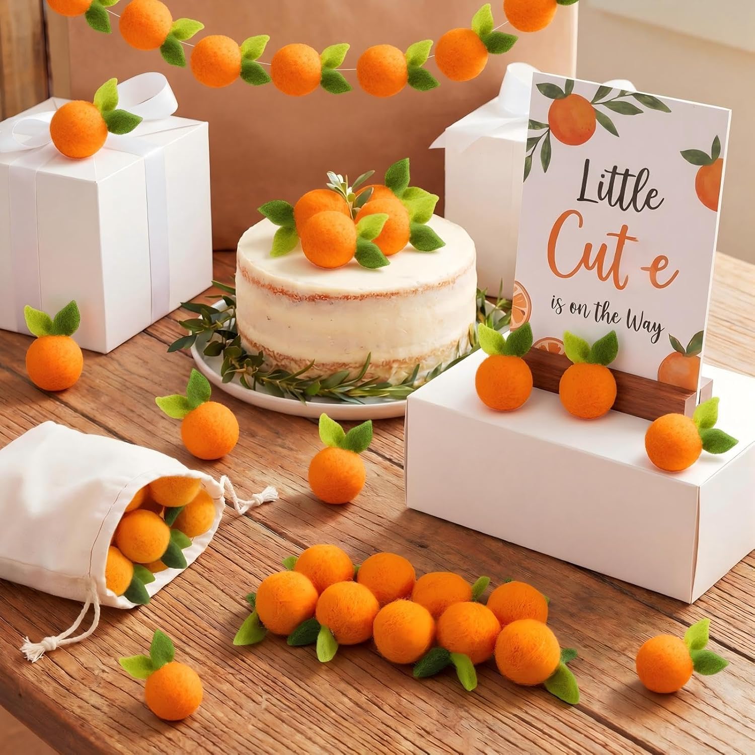 Moukeren 36 Pcs Little Cute Baby Shower Decorations Mini Artificial Fake Oranges Felt Clementines Decoration Cute Oranges Table Scatter for Birthday Baby Shower Gender Reveal Party Decor