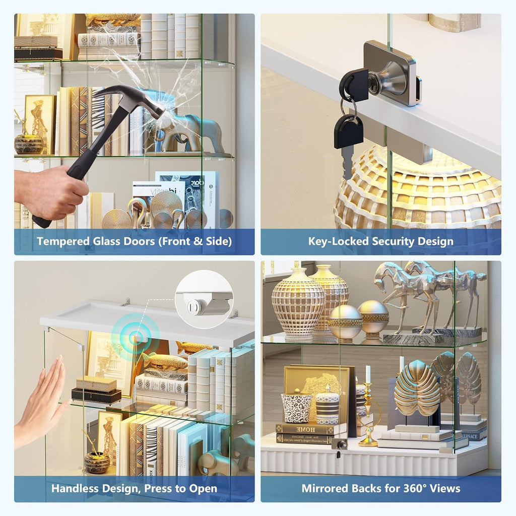 Glass Display Cabinet with Human Body Sensing RGB Lights,5-Tiers Curio Cabinet Display Case with Lock, Frameless Tall Showcase Display Shelf for Collectibles, Living Room Bookcase Storage Cabinet