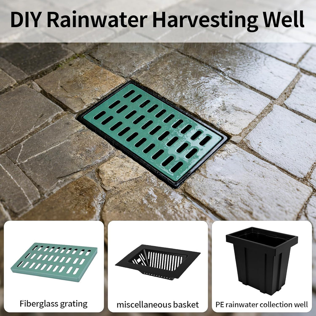 Square Catch Basin with Fiberglass Grate & Debris Basket PE Integrated Rainwater Well Infiltration Collection Well Municipal Pipeline & Commercial Use