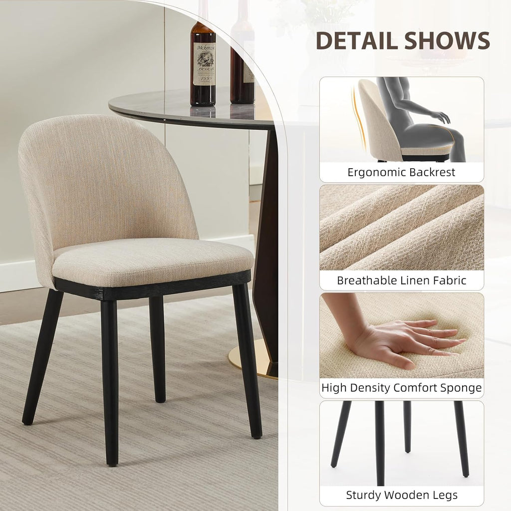 Garvee Wooden Dining Chairs Set of 6, Upholstered Kitchen Dining Room Chair, Modern Linen Fabric Farmhouse Dinner Chair with Leveling Feet/High Backrest Support for Dining Room, Living Room,Beige