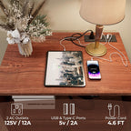 Bigbiglife Farmhouse End Table with Charging Station, 21.7inch Wide Bedside Table for Living Room, Sofa Side Table with Drawers and Open Shelf, Nightstand for Bedroom(Cherry Brown)
