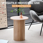 Round Nesting Coffee Tables Set of 2 -φ27.6 Large Short + φ15.8 Small Tall Boho Circle Side Tables with Fluted Drum Design, Natural