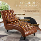 Faux Leather Chaise Lounge Indoor with Toss Pillow, Modern Chaise Lounge Chair, Upholstered PU Armless Ergonomic Chairs with Tufted Buttons and Nail Heads for Living Room, Bedroom Furniture, Brown