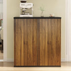 Buffet Cabinet with Storage Walnut Fluted Wooden Accent Sideboard with Pop-Up Doors and Adjustable Shelves Coffee Bar Media Console Cabinets for Kitchen, 1 Piece