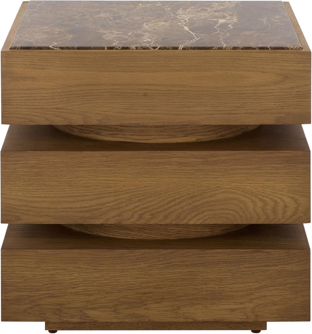 SAFAVIEH Couture Collection – Shayrina Walnut & Dark Brown Marble Accent Table, Sculptural Wood Base Side Table (SFV9765B)