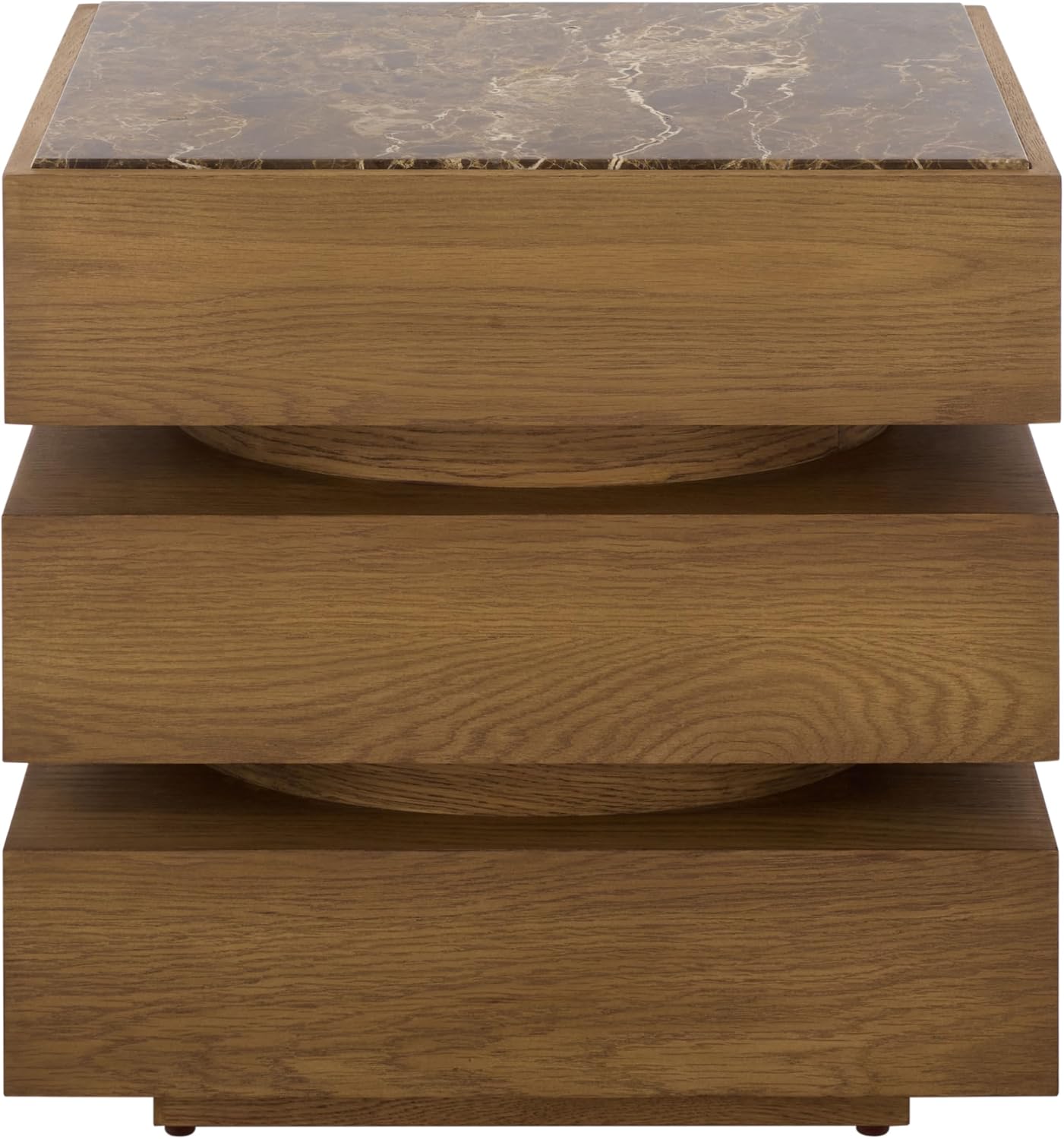 SAFAVIEH Couture Collection – Shayrina Walnut & Dark Brown Marble Accent Table, Sculptural Wood Base Side Table (SFV9765B)
