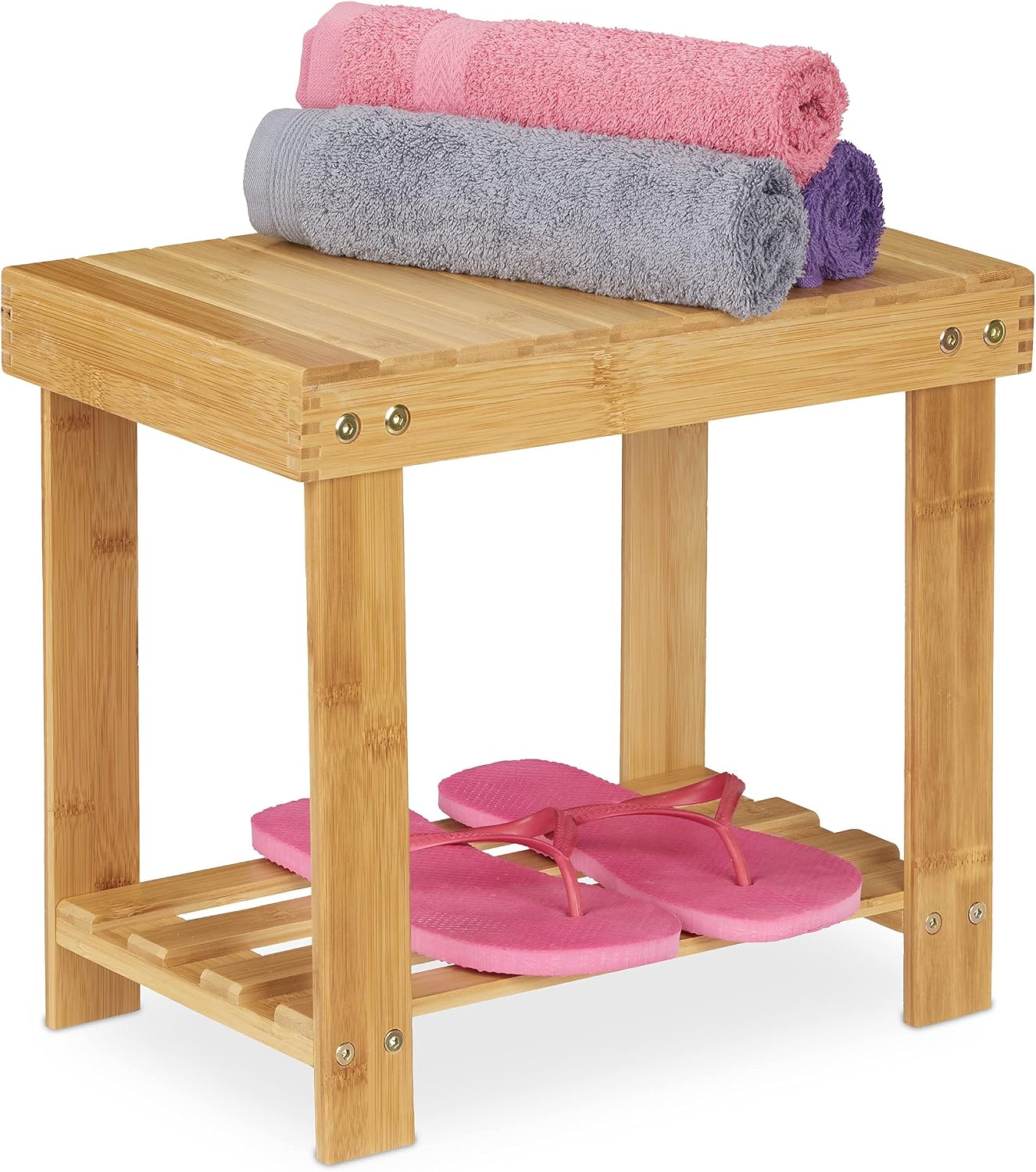 Relaxdays Bamboo Footstool, up to 100 kg, Sturdy Step Stool, Children's Stool Bathroom, Footstool, H x W x D: 33.5 x 25 x 39 cm, Natural