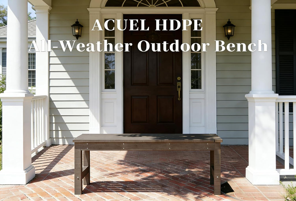 48" Outdoor Bench, HDPE All-Weather 2-Person Backless Bench, Fade-Resistant Garden Bench for Patio, Porch & Park, Brown